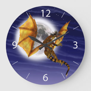 Reloj Redondo Grande Mito del Dragón Dorado Criatura de Fantasía Cielo