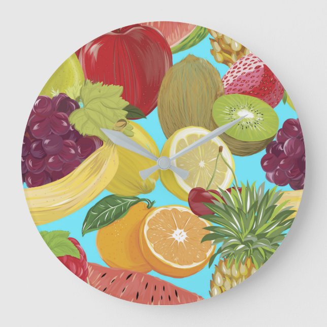 Reloj Redondo Grande Mixed Tropical Fruit Illustration Pattern (Anverso)