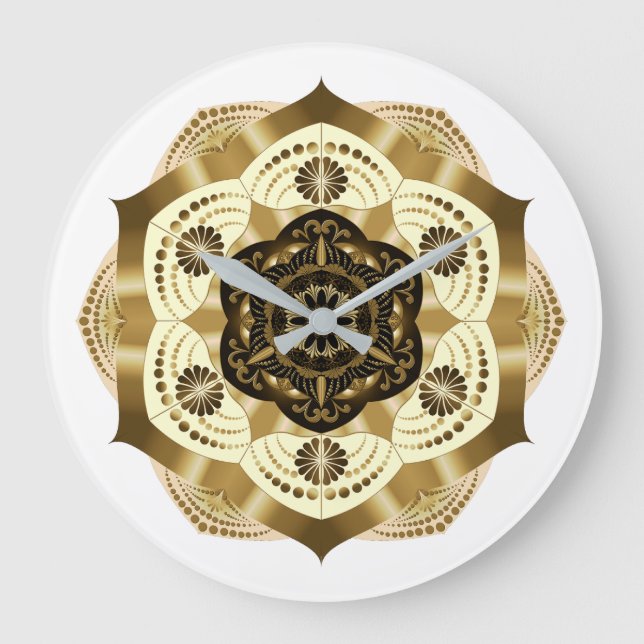 Reloj Redondo Grande Mocha Gold Mandala (Anverso)