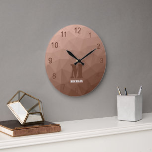 Reloj Redondo Grande Mocha Patrón de malla geométrica marrón Monograma