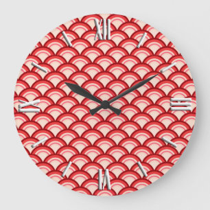 Reloj Redondo Grande Moda Art Déco - coral rojo y rosa