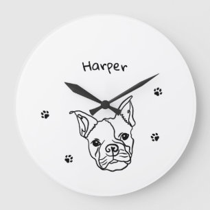 Reloj Redondo Grande Moda Arte de línea de Bulldog francés: Editar tu t