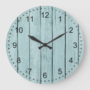 Reloj Redondo Grande Moda Azul Rustic Faux Wood