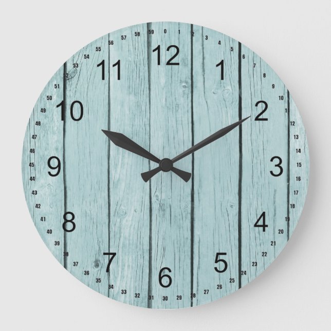 Reloj Redondo Grande Moda Azul Rustic Faux Wood (Anverso)