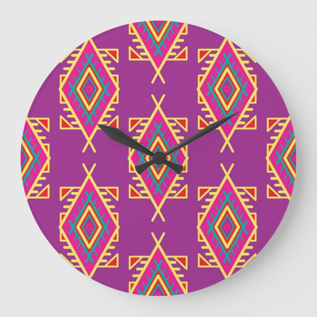 Reloj Redondo Grande Moda Boho: Ornamento étnico sin foco (Anverso)