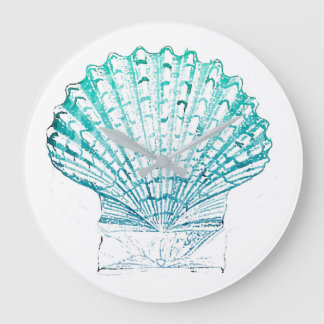 Reloj Redondo Grande moda costera azul verde azulado acuarela de sirena