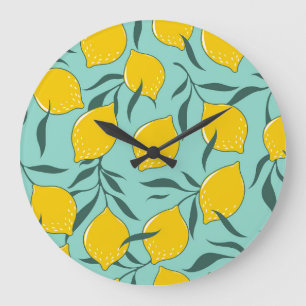 Reloj Redondo Grande Moda de arte limón Resumen sin problemas