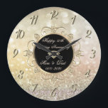 Reloj Redondo Grande Moda Diamantes Bokeh 50° Aniversario Boda<br><div class="desc">Elegante reloj de aniversario de boda de diamantes de oro.</div>