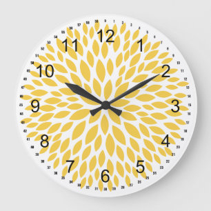Reloj Redondo Grande Moda Flores Amarillas