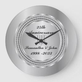 Reloj Redondo Grande Moda Geométrica 25º Aniversario Boda Plata Lar