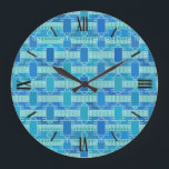 Reloj Redondo Grande Moda industrial Art Deco - azul suave<br><div class="desc">Impresión abstracta geométrica de inspiración Art Déco en tonos suaves azul,  turquesa y blanco - diseño digital</div>