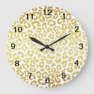 Reloj Redondo Grande Moda Leopardo Blanco Oro Moderno Jaguar Cheetah