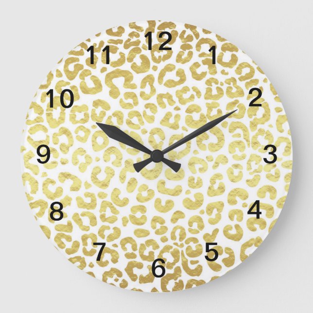 Reloj Redondo Grande Moda Leopardo Blanco Oro Moderno Jaguar Cheetah (Anverso)