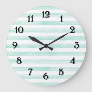 Reloj Redondo Grande Moda Mint y Rayas Blancas