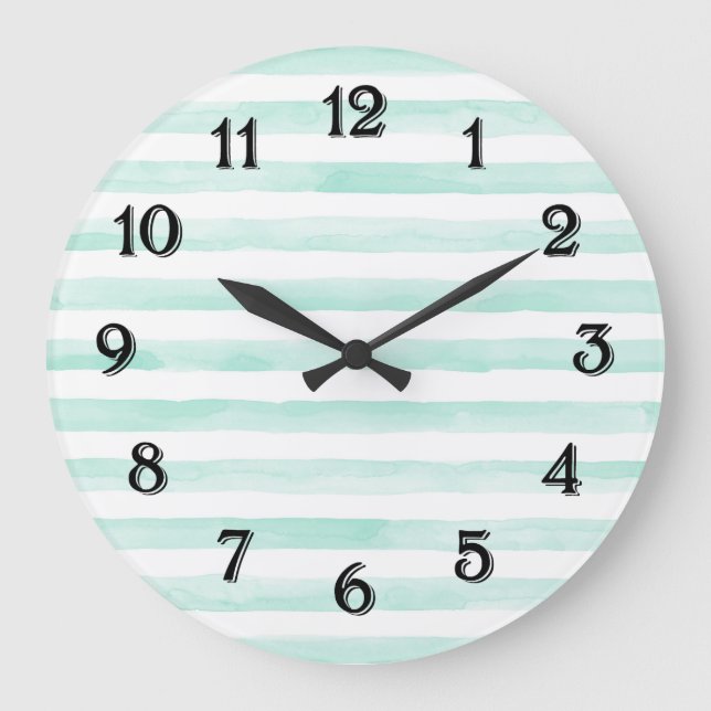 Reloj Redondo Grande Moda Mint y Rayas Blancas (Anverso)