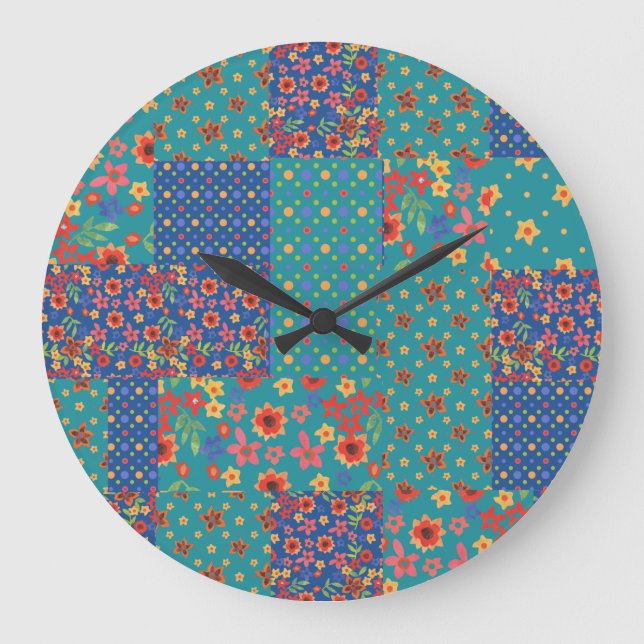 Reloj Redondo Grande Moda Nostalgic Faux Patchwork Round Wall Clock (Anverso)
