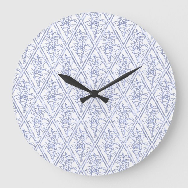 Reloj Redondo Grande Moda Periwinkle Blue Floral Diamond Pattern (Anverso)
