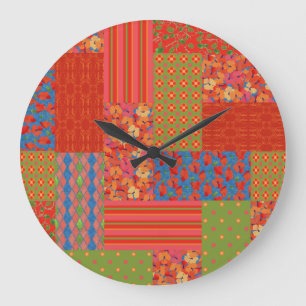 Reloj Redondo Grande Moda Poppies Faux-patchwork Wall Clock