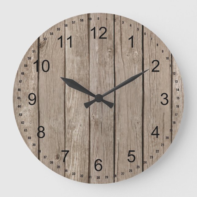 Reloj Redondo Grande Moda Rustic Faux Wood (Anverso)