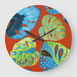 Reloj Redondo Grande Moda Tropical: Patrón de Leafy sin Marea.