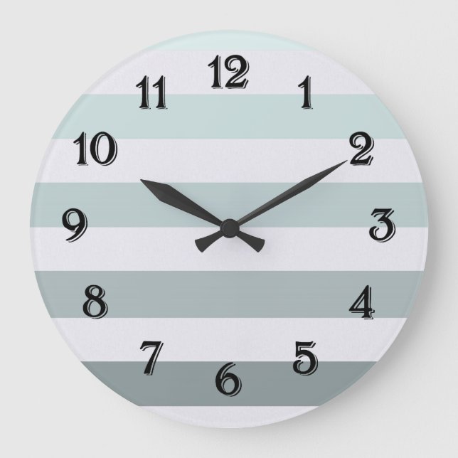 Reloj Redondo Grande Moda Verde Menta y Rayas Blancas (Anverso)