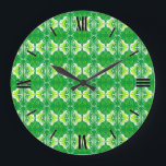 Reloj Redondo Grande Modalidades de fondo de pantalla Art Deco - verde<br><div class="desc">Papel pintado de estilo Art Déco vintage / motivos de baldosas - tonos verde claro y cal con un fondo verde esmeralda sólido</div>
