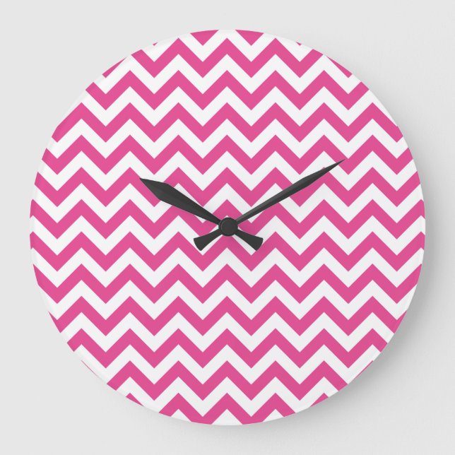 Reloj Redondo Grande Modelo blanco fucsia de Chevron (Anverso)