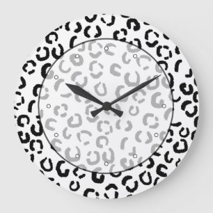 Reloj Redondo Grande Modelo blanco y negro del estampado leopardo