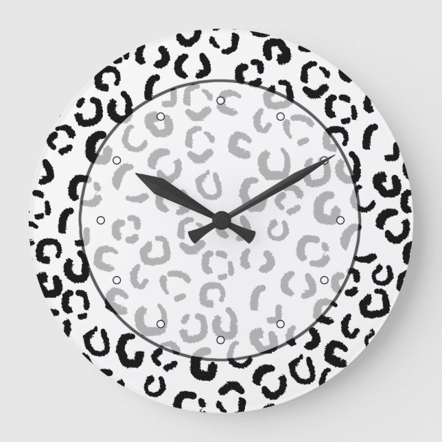 Reloj Redondo Grande Modelo blanco y negro del estampado leopardo (Anverso)
