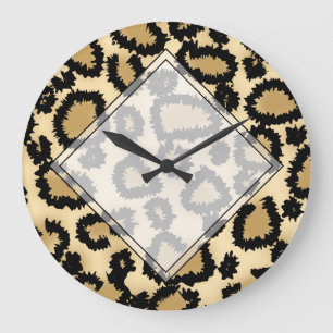 Reloj Redondo Grande Modelo, Brown y negro del estampado leopardo