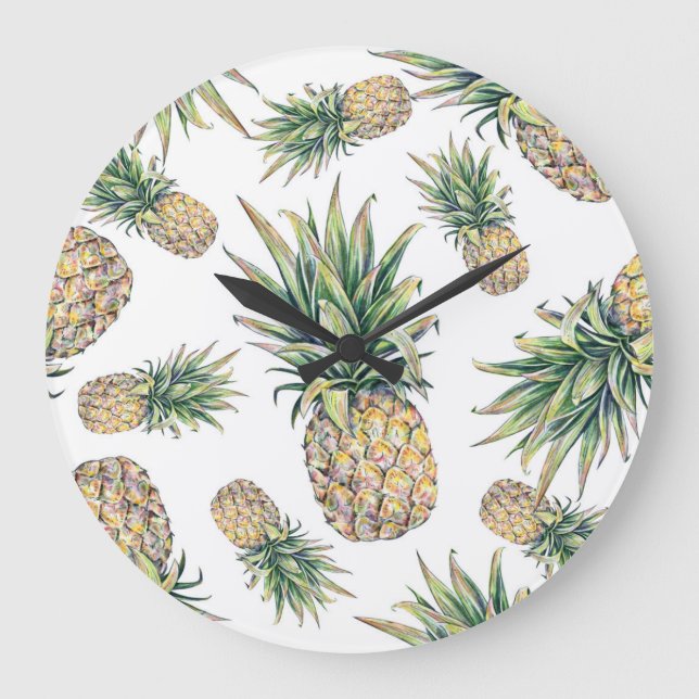 Reloj Redondo Grande Modelo de la piña de la acuarela (Anverso)