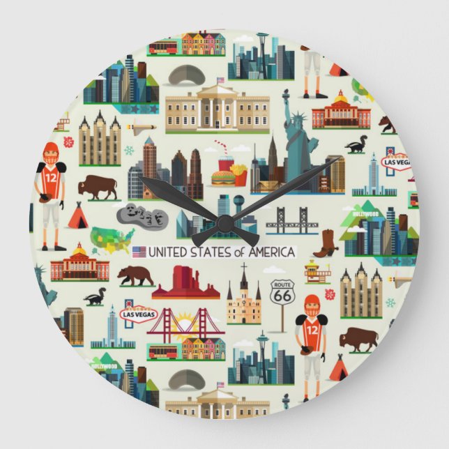 Reloj Redondo Grande Modelo de los símbolos de Estados Unidos (Anverso)