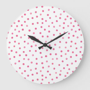Reloj Redondo Grande Modelo de puntos blanco rosado del confeti