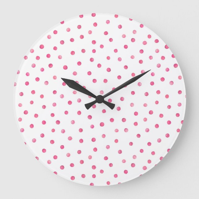 Reloj Redondo Grande Modelo de puntos blanco rosado del confeti (Anverso)