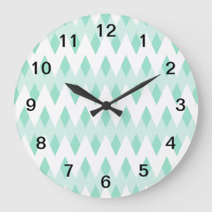Reloj Redondo Grande Modelo de zigzag verde azulado en colores pastel