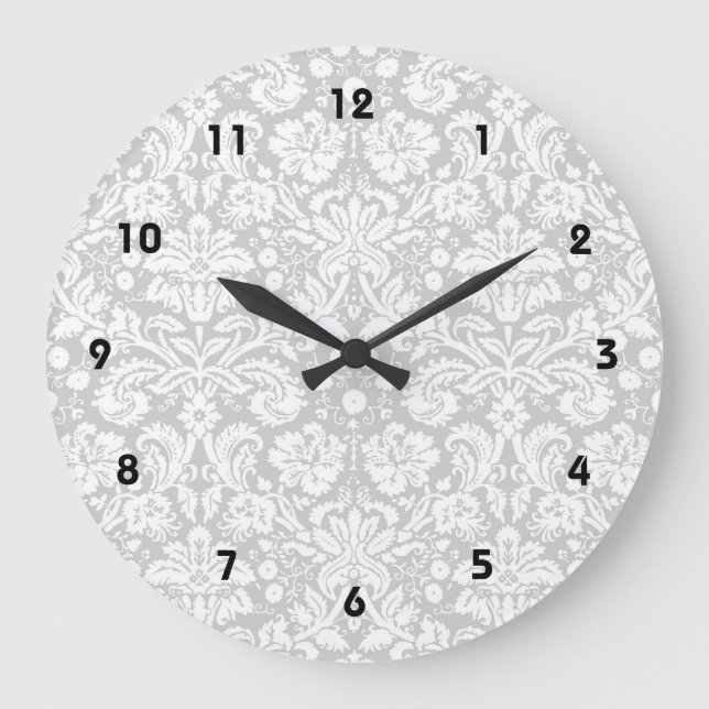 Reloj Redondo Grande Modelo del damasco de los gris plateados (Anverso)