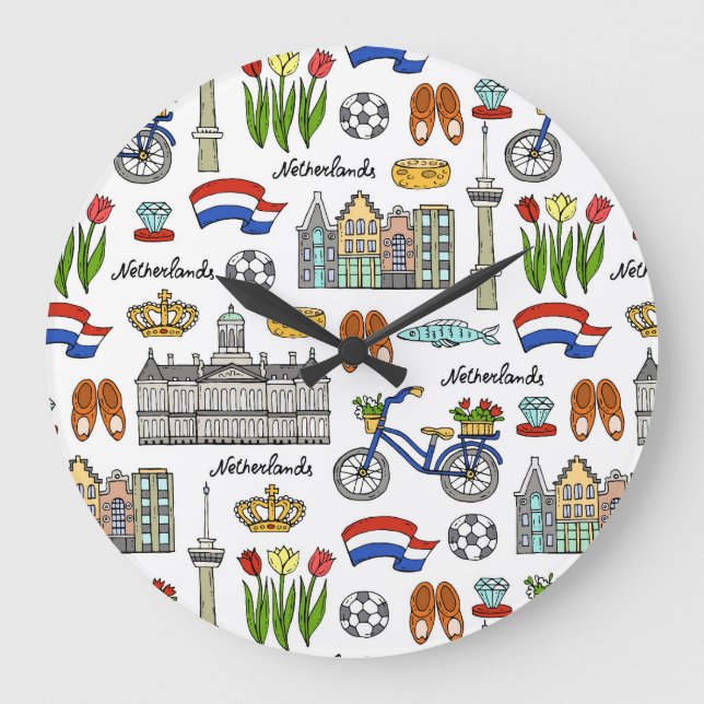 Reloj Redondo Grande Modelo del Doodle de Netherland (Anverso)