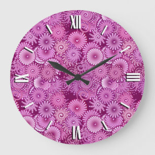 Reloj Redondo Grande Modelo del remolino, púrpura, rosa, ciruelo, lila