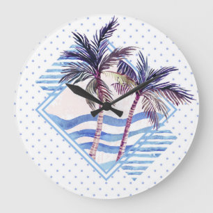 Reloj Redondo Grande Modelo geométrico púrpura de la palmera de la