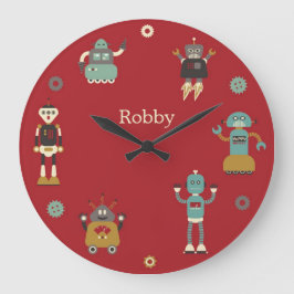 Reloj Redondo Grande Modelo ilustrado robots retros de la diversión