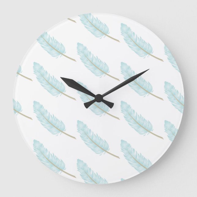Reloj Redondo Grande Modelo moderno de plumas azules en caída (Anverso)