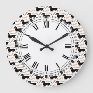 Reloj Redondo Grande Modelo revestido liso del Dachshund del moreno