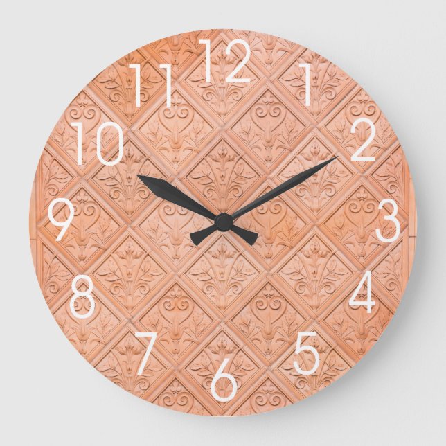 Reloj Redondo Grande Modelo rosado anaranjado de la terracota (Anverso)