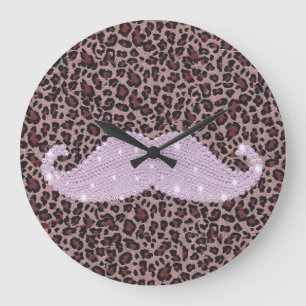 Reloj Redondo Grande Modelo rosado divertido del bigote y del estampado