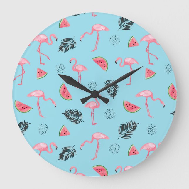 Reloj Redondo Grande Modelo tropical de moda del flamenco y de la (Anverso)