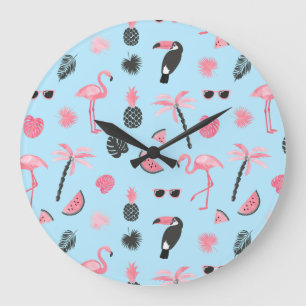 Reloj Redondo Grande Modelo tropical del verano rosado y azul