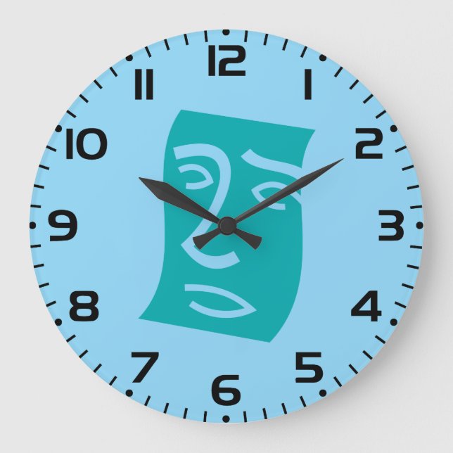 Reloj Redondo Grande Modern Abstract Face Line Art Teal (Anverso)
