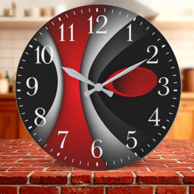 Reloj Redondo Grande Modern abstract red white black contemporary art (Subido por el creador)