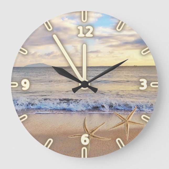 Reloj Redondo Grande Modern Adorable   Beach Sunset,Sea stars (Anverso)