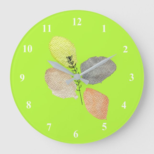 Reloj Redondo Grande Modern Aesthetic watercolor leaf (Anverso)